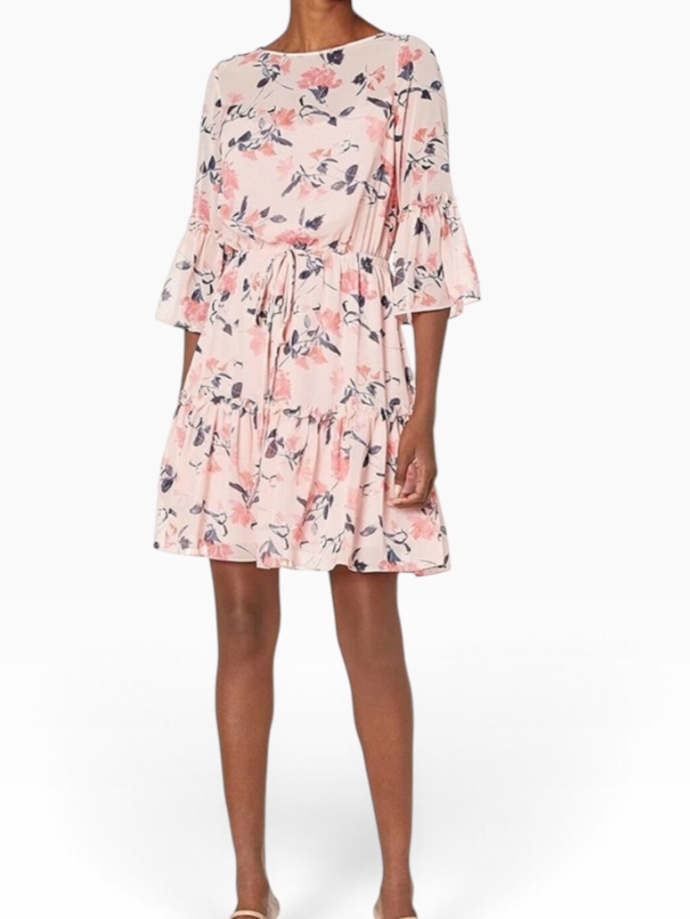 Eliza J Pink Floral Chiffon Bell Sleeve A-Line Dress 6P